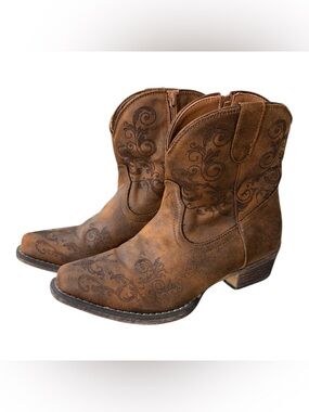 Roper Short Stuff Embroidery Snip Toe Cowboy Booties Womens
